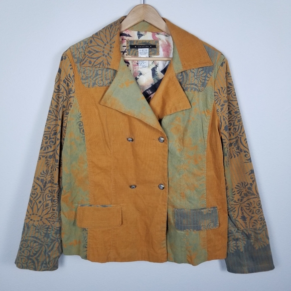 Vintage 90s Y2K Alain Weiz Sport Printed Double-breasted Corduroy Jacket Sz 18 - Picture 4 of 15